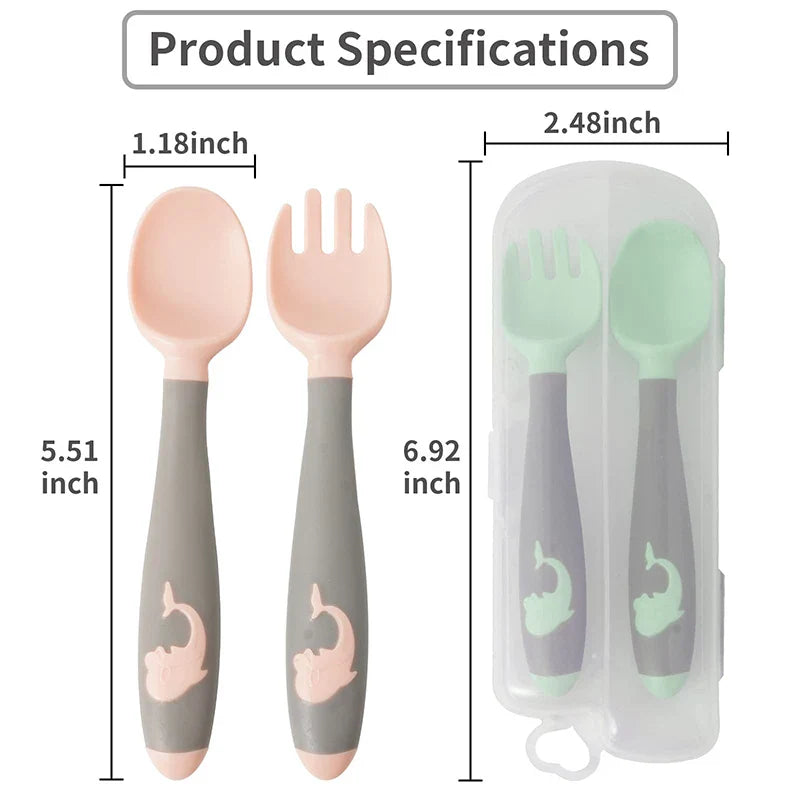 Baby's first pink silicone training spoon. Designed for self-feeding with a chewable soft tip.