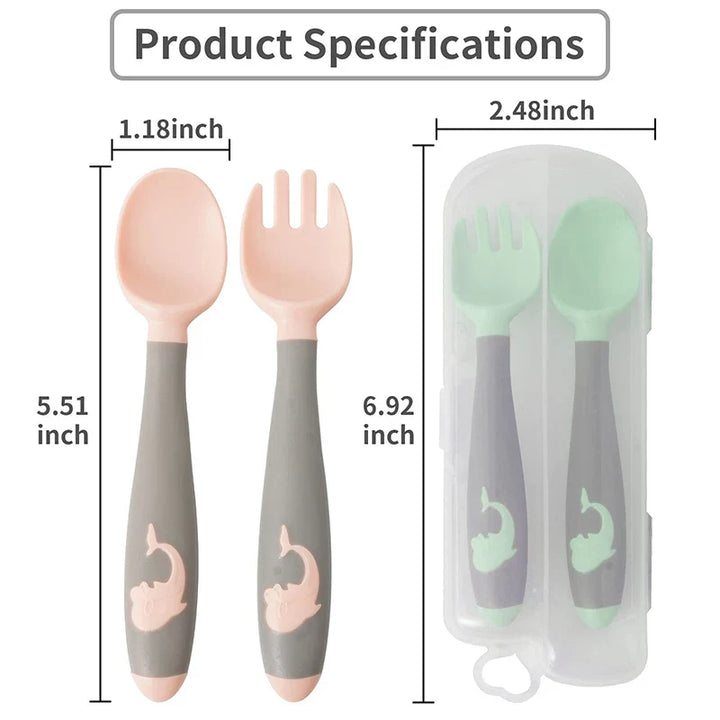 Baby's first pink silicone training spoon. Designed for self-feeding with a chewable soft tip.