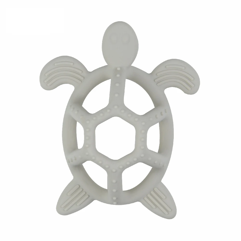 Packaging display of a BPA-free silicone turtle teether for baby oral care