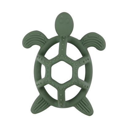 Textured silicone turtle teether stimulating baby gums during infant teething