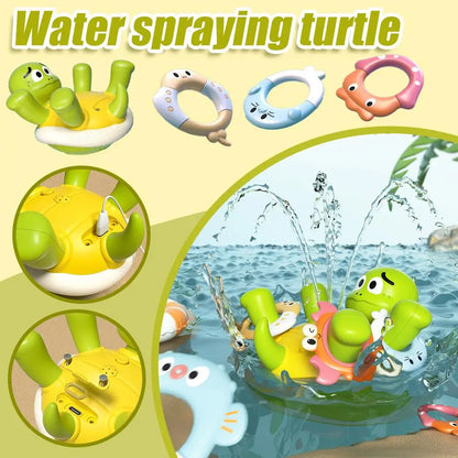 Kids' spinning water turtle bath toy creates a fun fountain, engaging toddlers during bath time.