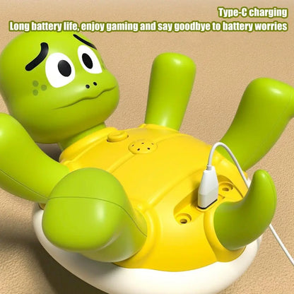 Fun kids' bath toy: a spinning, squirting water turtle bringing joy and water play to infants and toddlers.