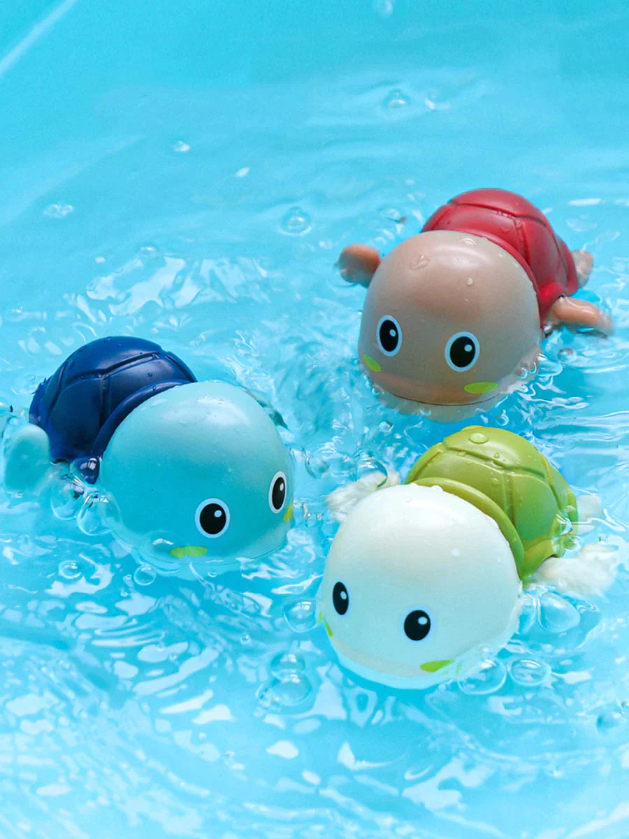 Green swimming turtle bath toy, BPA-free, for kids' fun water play, ocean friends series