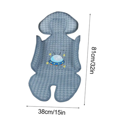 Two unisex stroller cooling pads, green and pink, breathable infant support for summer comfort