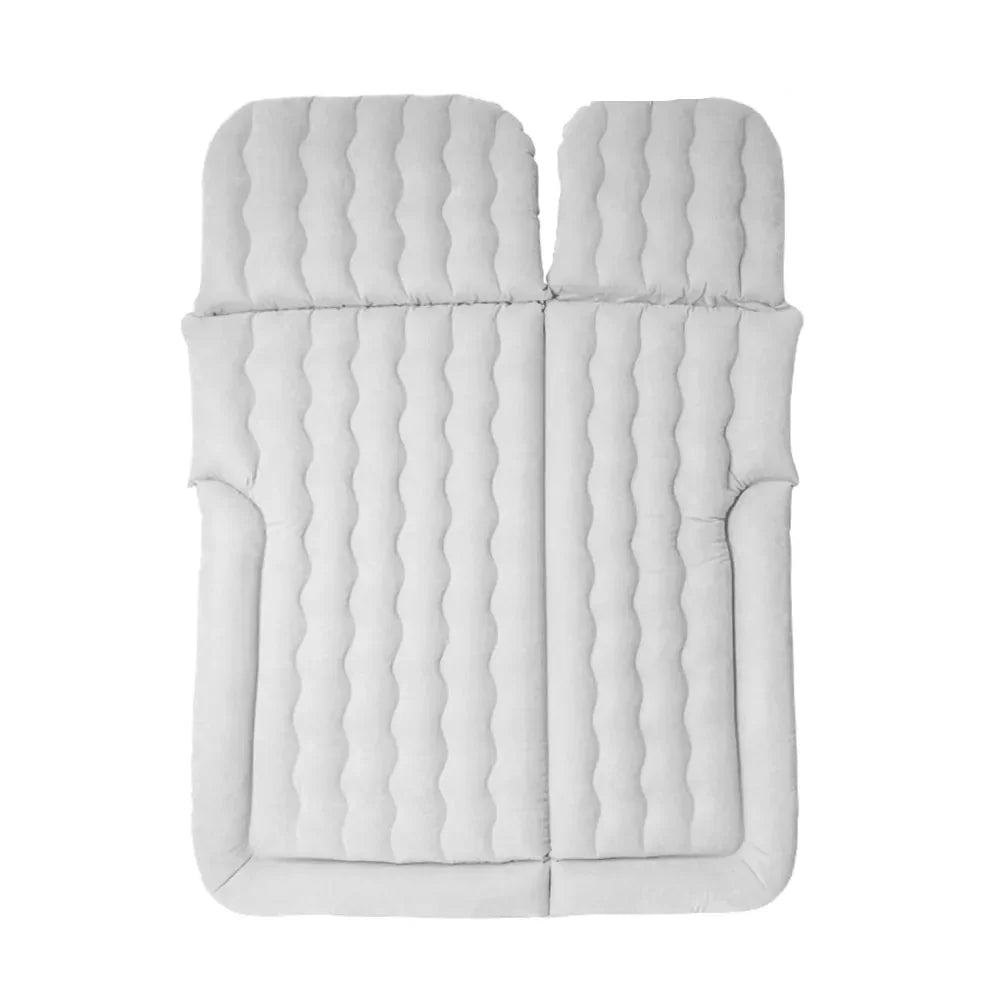 Unisex grey inflatable car travel air mattress for kids, providing a secure and comfortable sleeping space in vehicles