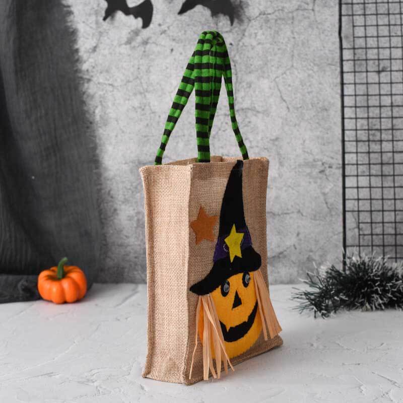 Kids' Halloween spooky linen treat bag, perfect for party favors and trick-or-treating adventures
