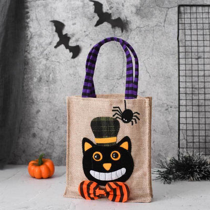 Unique Halloween linen drawstring bag with witch's hat motif, excellent for holding party favors