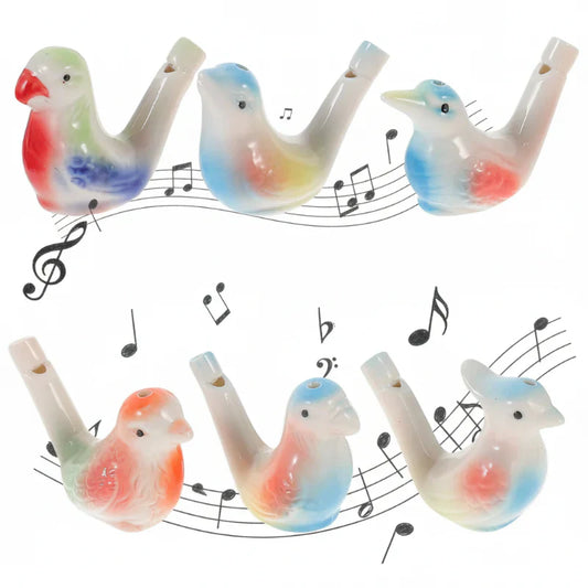 Hand-painted ceramic bird water whistle toy producing realistic bird sounds for educational play and stress relief.