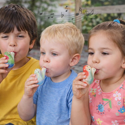 Ceramic bird-shaped water whistle, a musical toy and novelty gift, ideal for interactive fun and party favors.