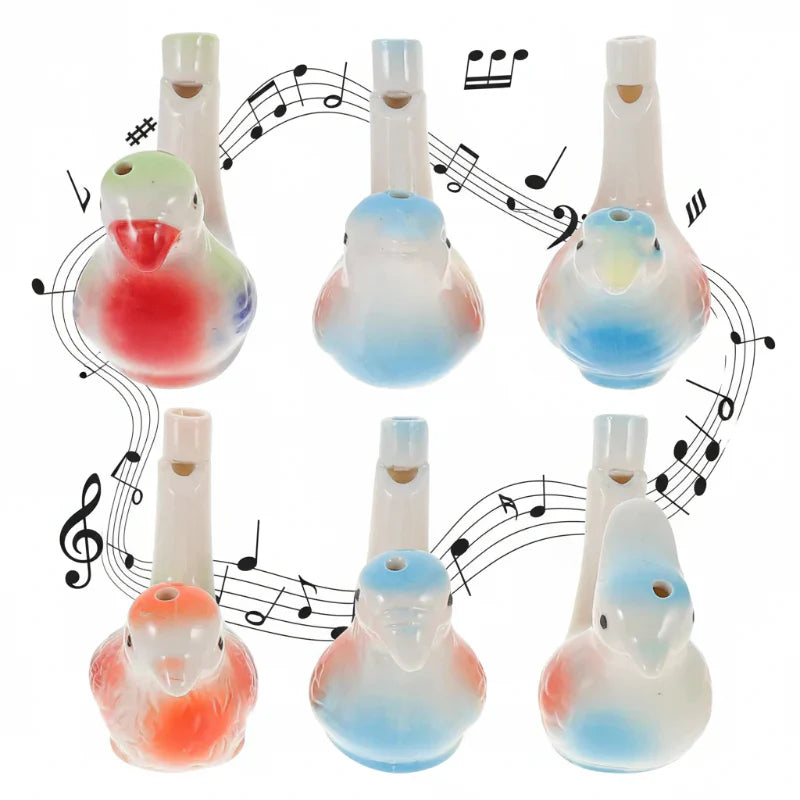 Detailed ceramic bird whistle, an interactive musical toy that creates bird sounds when filled with water.