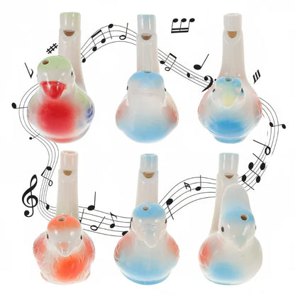 Detailed ceramic bird whistle, an interactive musical toy that creates bird sounds when filled with water.