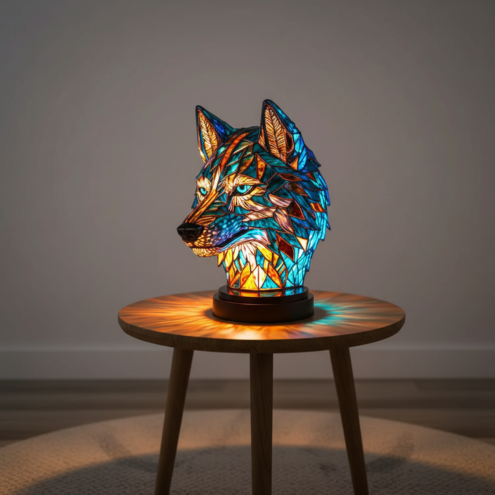 Handcrafted animal head mosaic lamp, a unique decorative table light for artistic home decor.