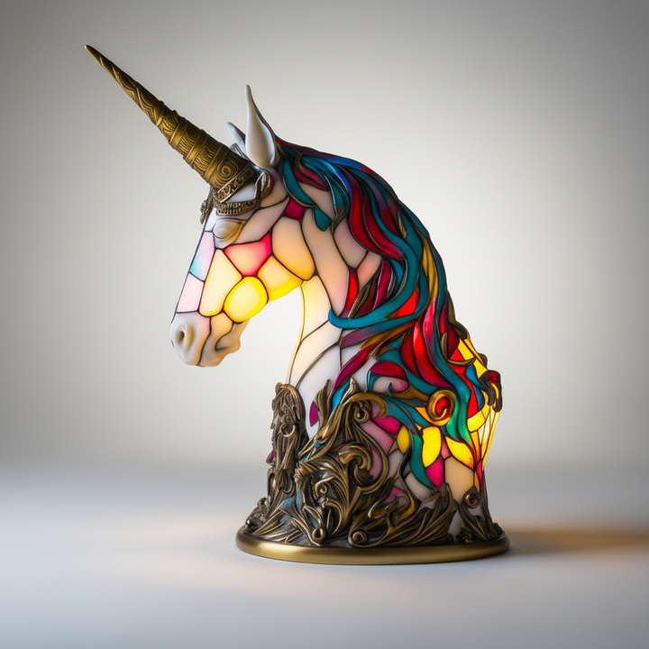 Unique handcrafted GleamPaw mosaic lamp in an animal head design, a stunning piece of artistic lighting.