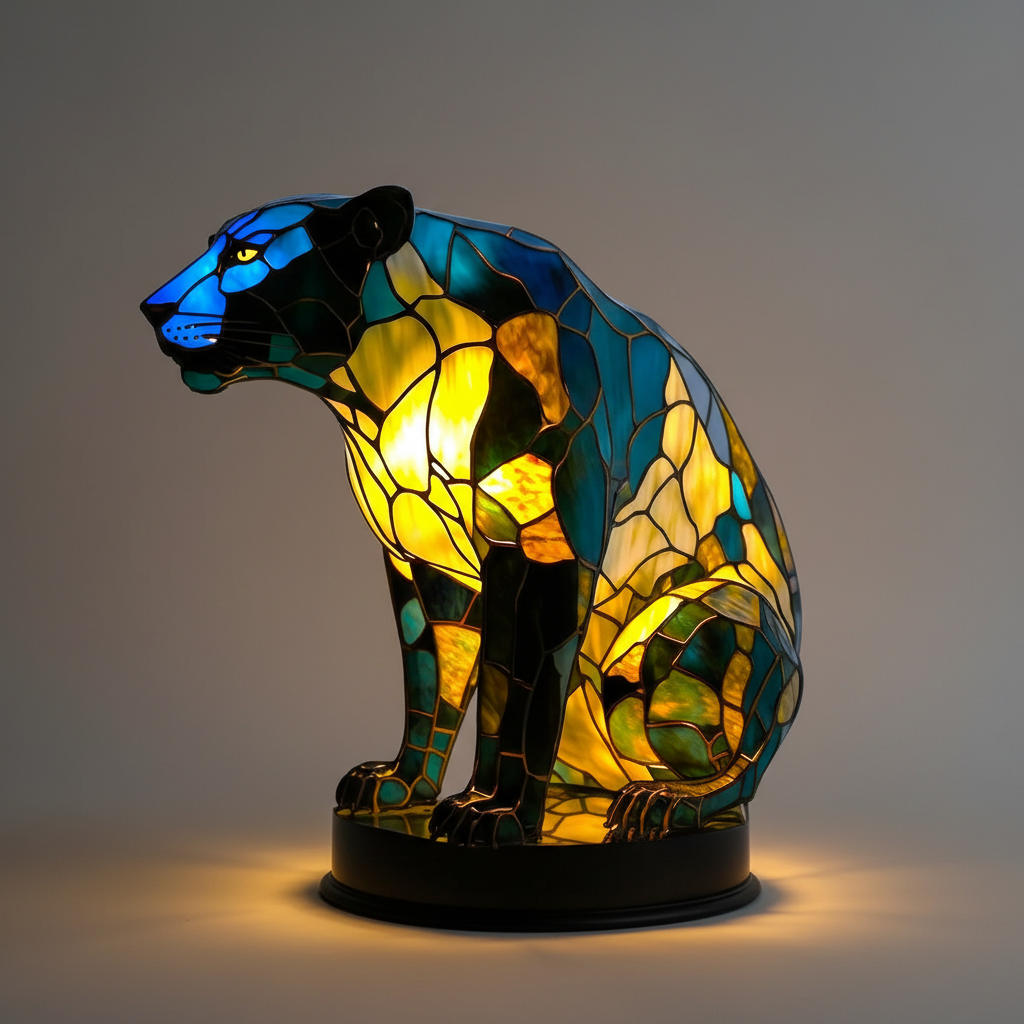 Artistic animal head mosaic lamp, meticulously handcrafted for unique decorative lighting & home accents.