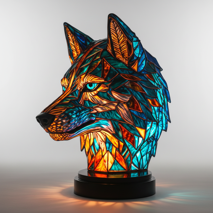 Artistic mosaic animal head lamp, a handcrafted accent light perfect for any home or office.