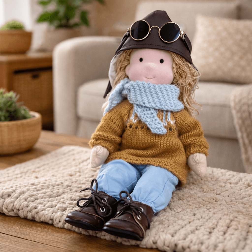 Waldorf doll for creative play, a handmade cotton toy promoting developmental growth.