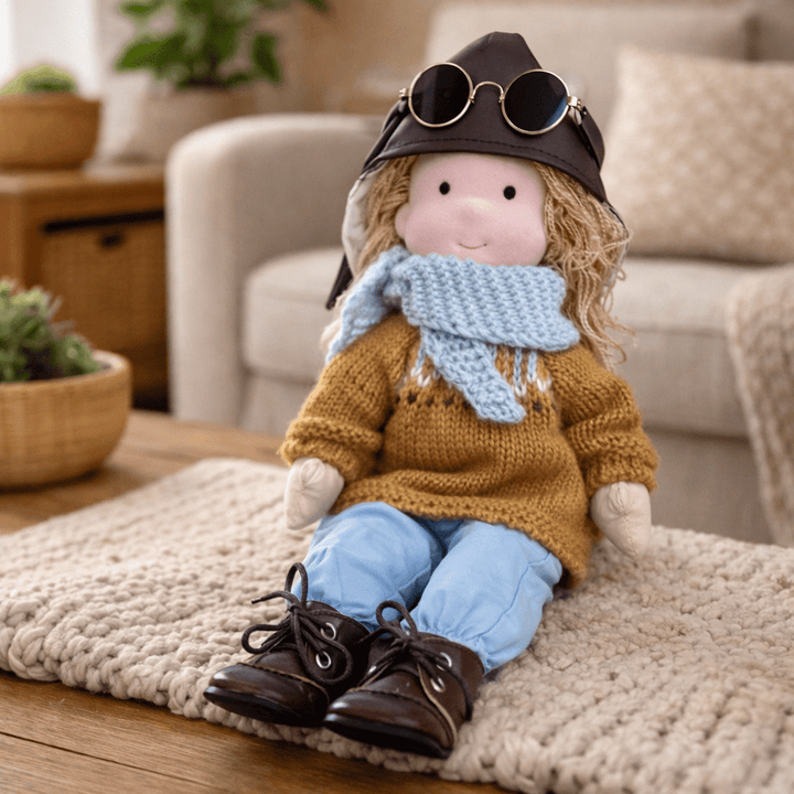 Waldorf doll for creative play, a handmade cotton toy promoting developmental growth.