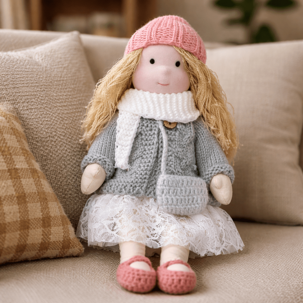 Gentle cotton Waldorf doll, a soft plush companion for children's imaginative adventures.
