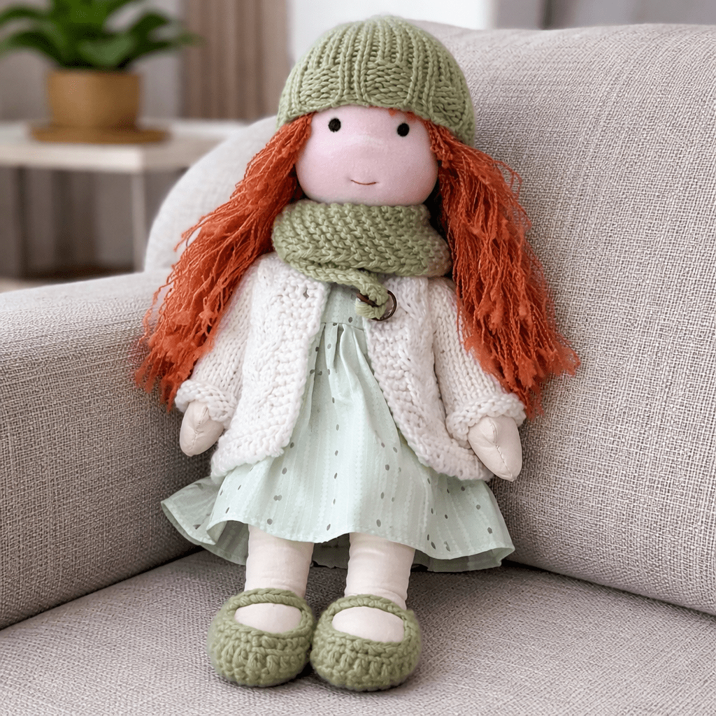 Natural materials Waldorf doll, a cuddly handmade toy perfect for creative play.