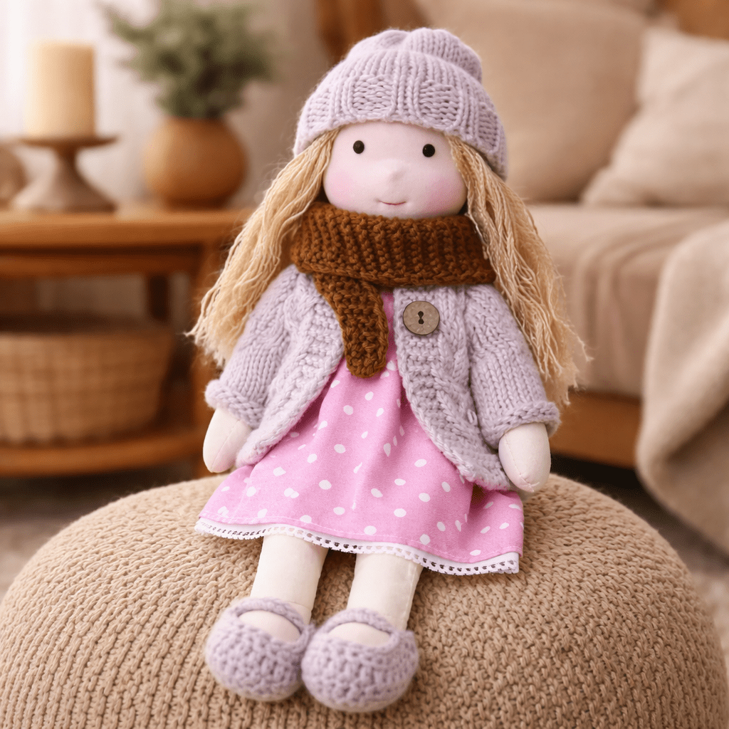 Waldorf-inspired doll, a soft cotton plush for imaginative play, handmade with care.