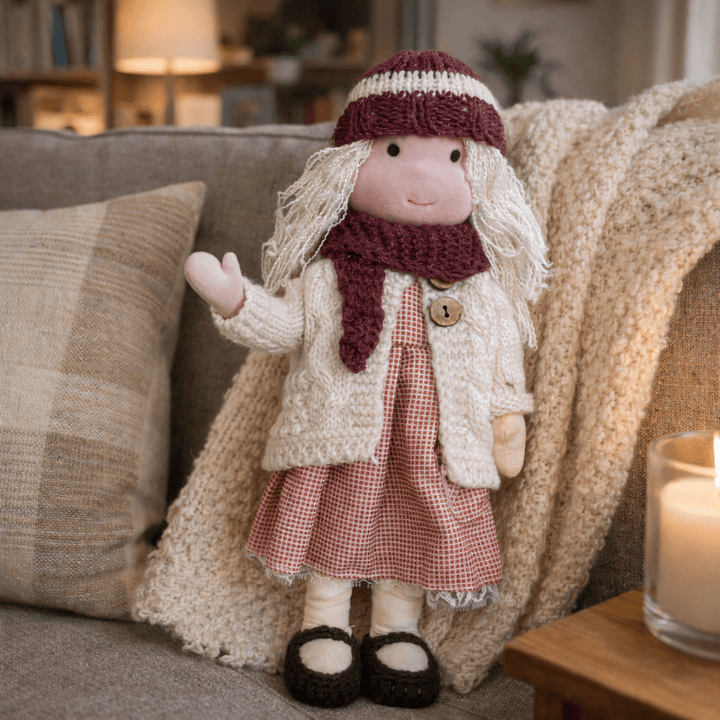 Gift-ready Waldorf doll, a soft cotton toy for imaginative and educational play.