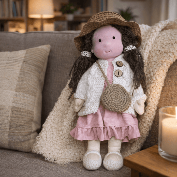 Durable handcrafted Waldorf doll, a natural cotton plush for years of creative fun.