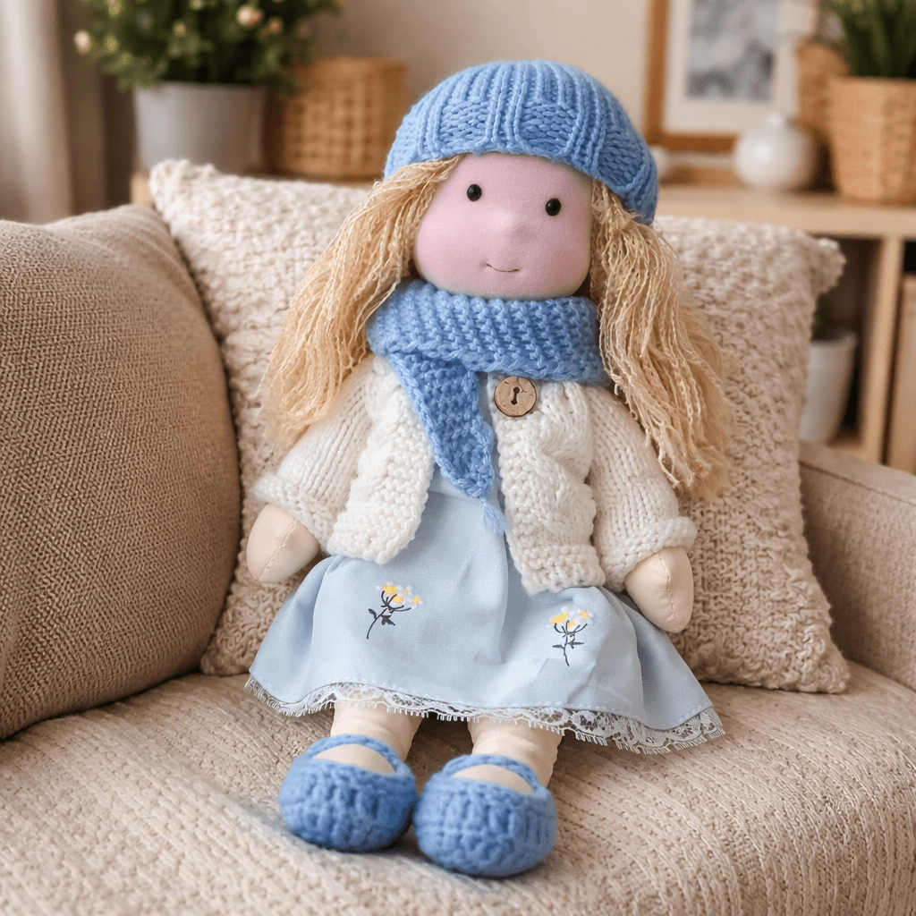 Sweet Waldorf doll, a soft and cuddly cotton toy for children's imaginative stories.