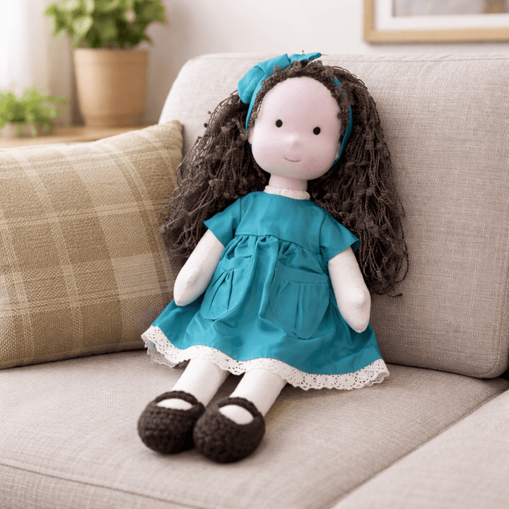 Safe Waldorf doll, a natural cotton toy for kids, encouraging imaginative play skills.