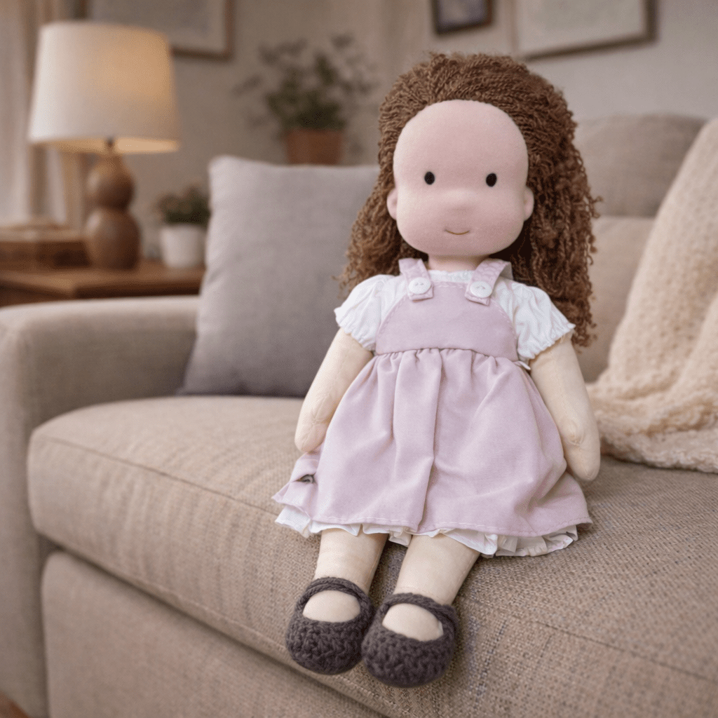 Exquisite handcrafted Waldorf doll, a soft cotton plush toy for creative kids' play.