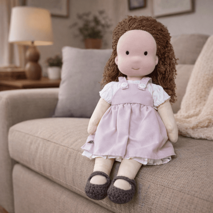 Exquisite handcrafted Waldorf doll, a soft cotton plush toy for creative kids' play.