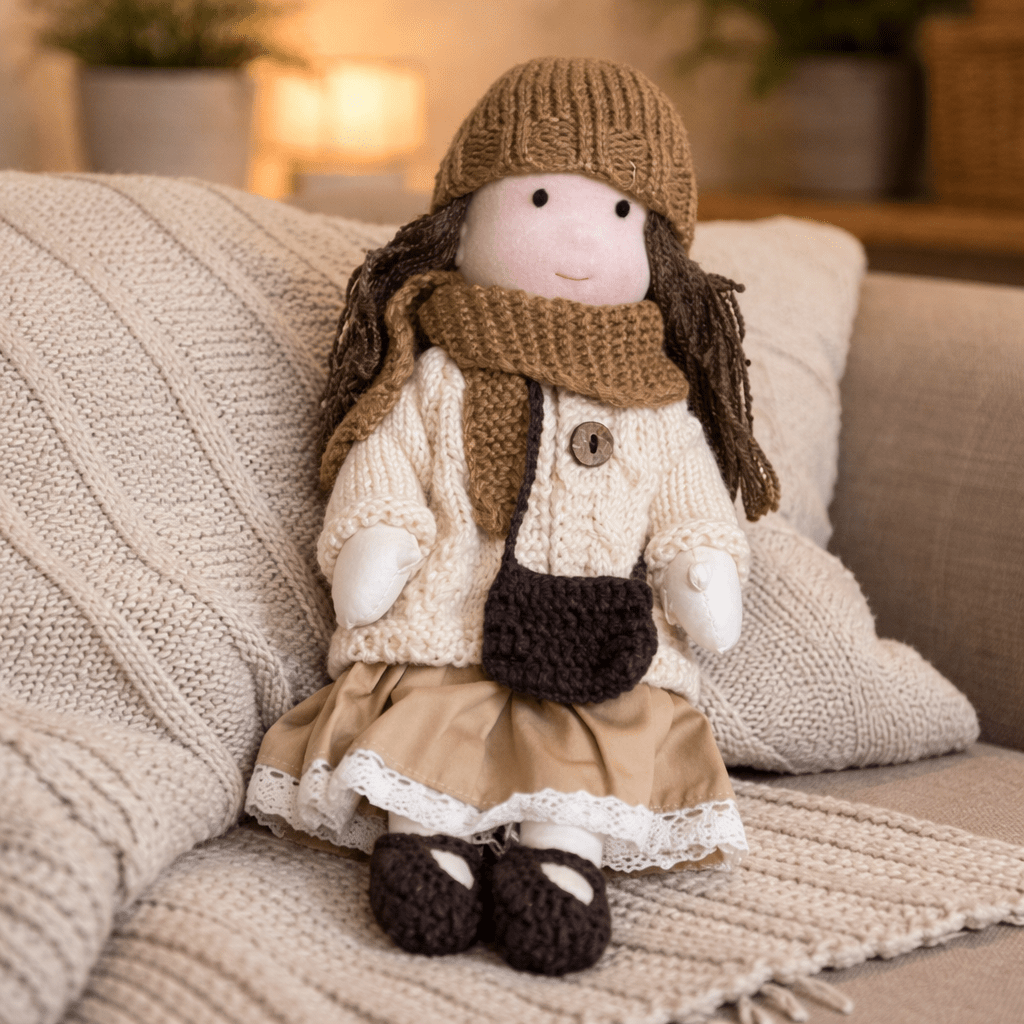 Soft & squishy Waldorf doll, a handmade cotton toy for comforting imaginative play.