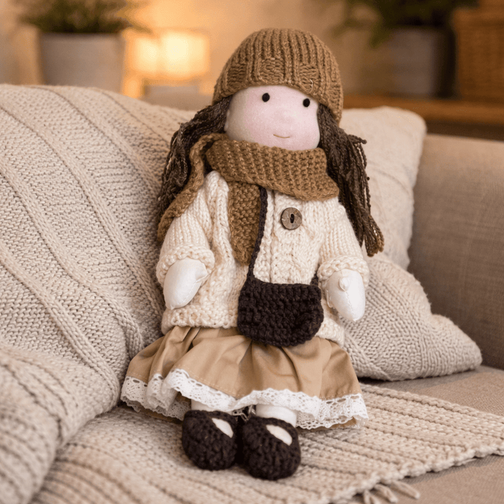 Soft & squishy Waldorf doll, a handmade cotton toy for comforting imaginative play.