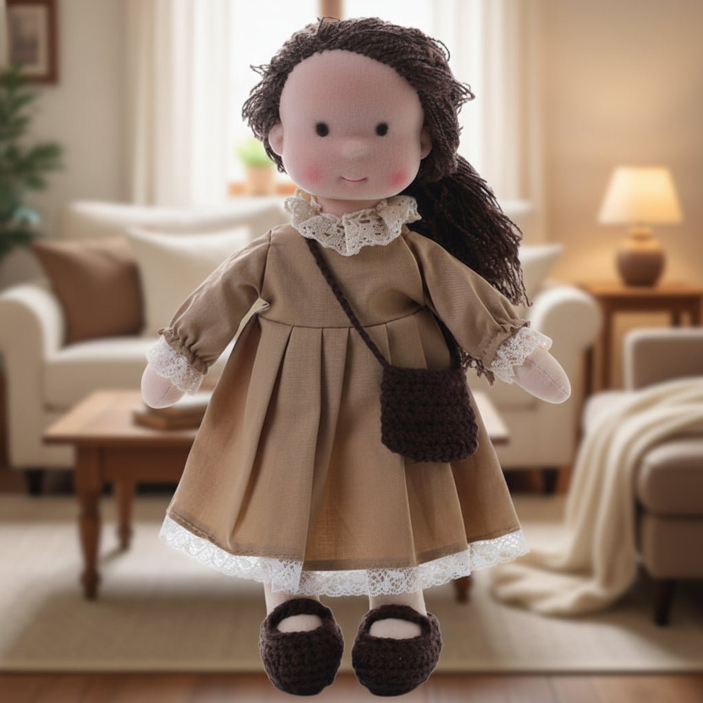 Heirloom Waldorf doll, a handmade cotton toy, safe & cuddly for kids' creative play.