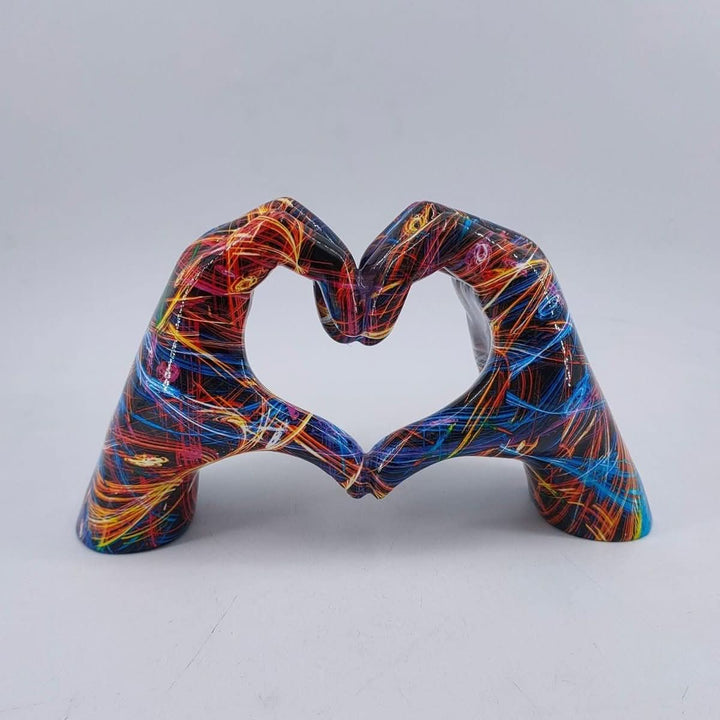 Decorative handcrafted wood heart hands sculpture, unique love symbol art. Modern rustic home decor gift.