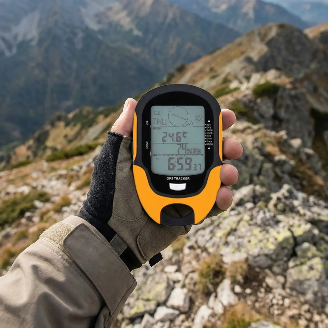 Handheld GPS navigation device for hiking, trekking & outdoor adventures. Features altimeter & barometer.