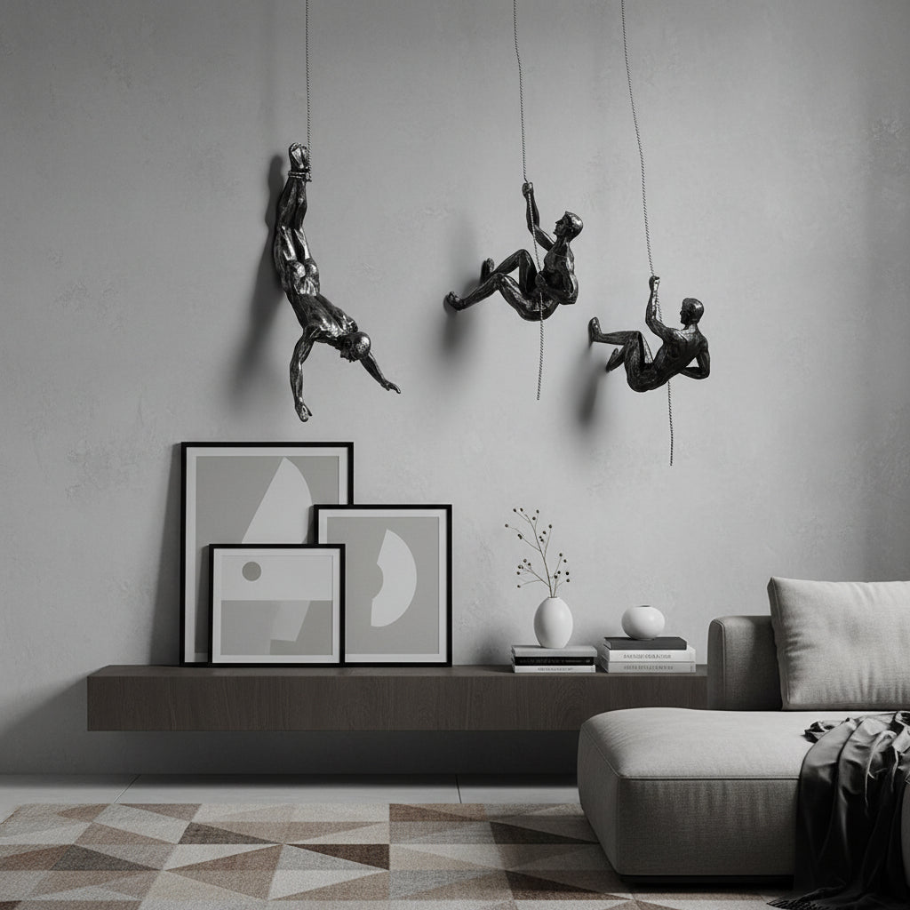Inspiring climber sculpture, dynamic handmade wall art for stylish home decor.