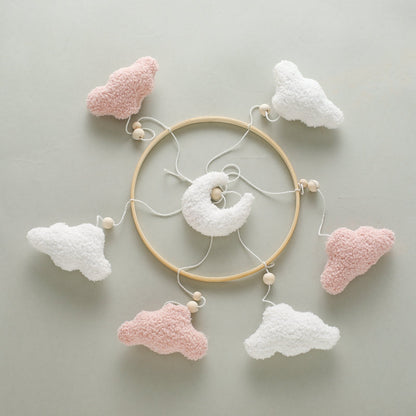 Cloud baby mobile crafted from soft cotton, suitable as a thoughtful newborn present or baby shower gift.