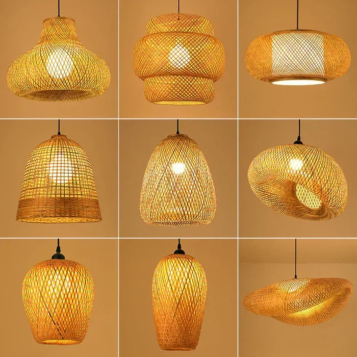 Boho-style woven rattan ceiling lamp, adding a cozy, natural touch to any living space.