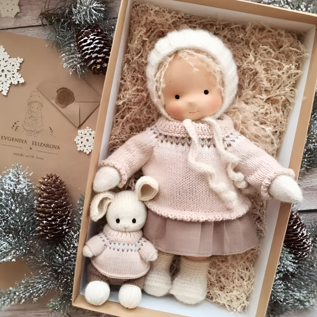 Unique handmade Waldorf doll, soft, natural, and perfect for play.