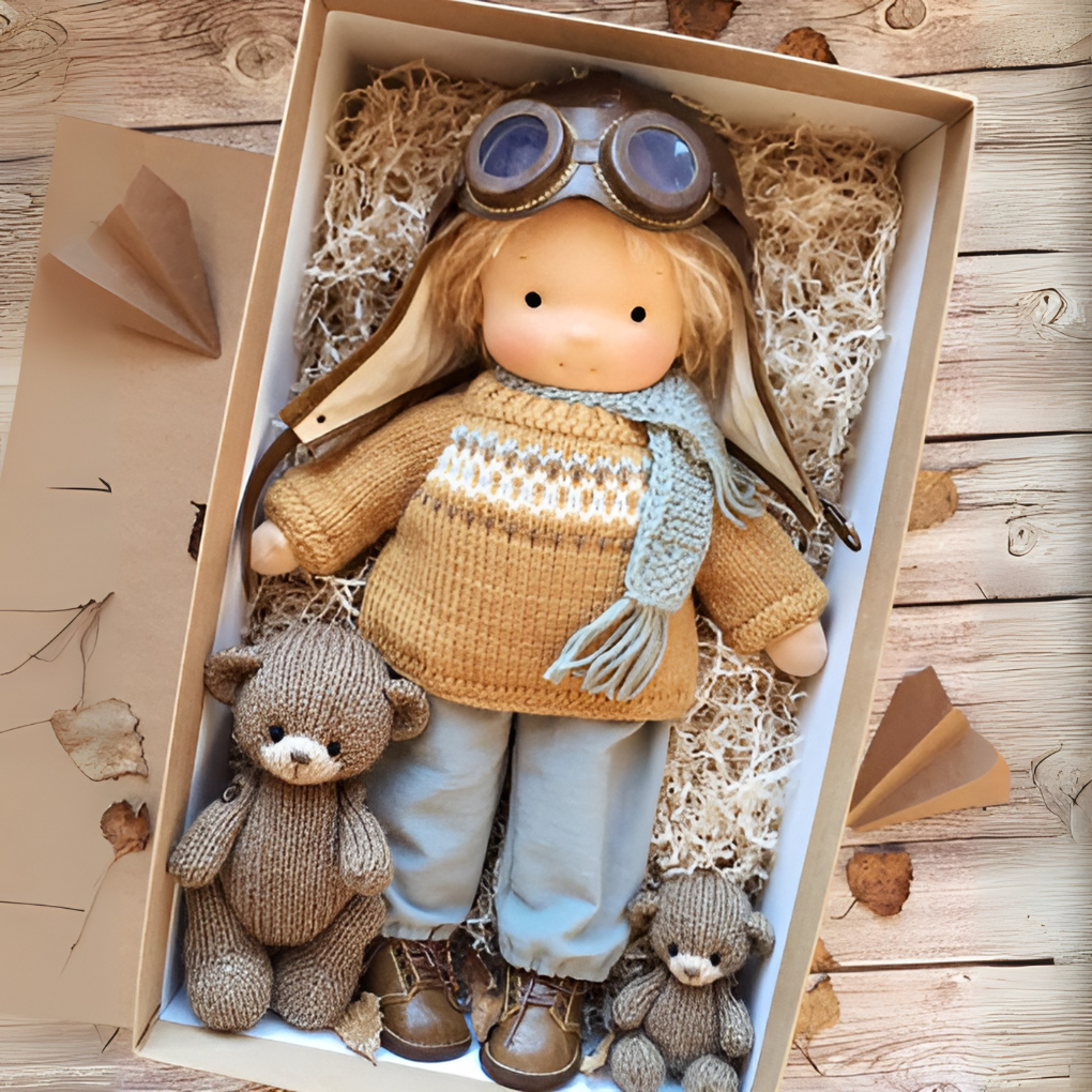Handmade Waldorf cloth doll, promoting creative child development.