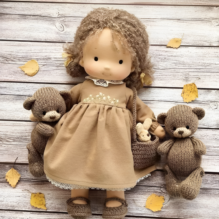 Unique Waldorf doll, handcrafted, for gentle imaginative play.