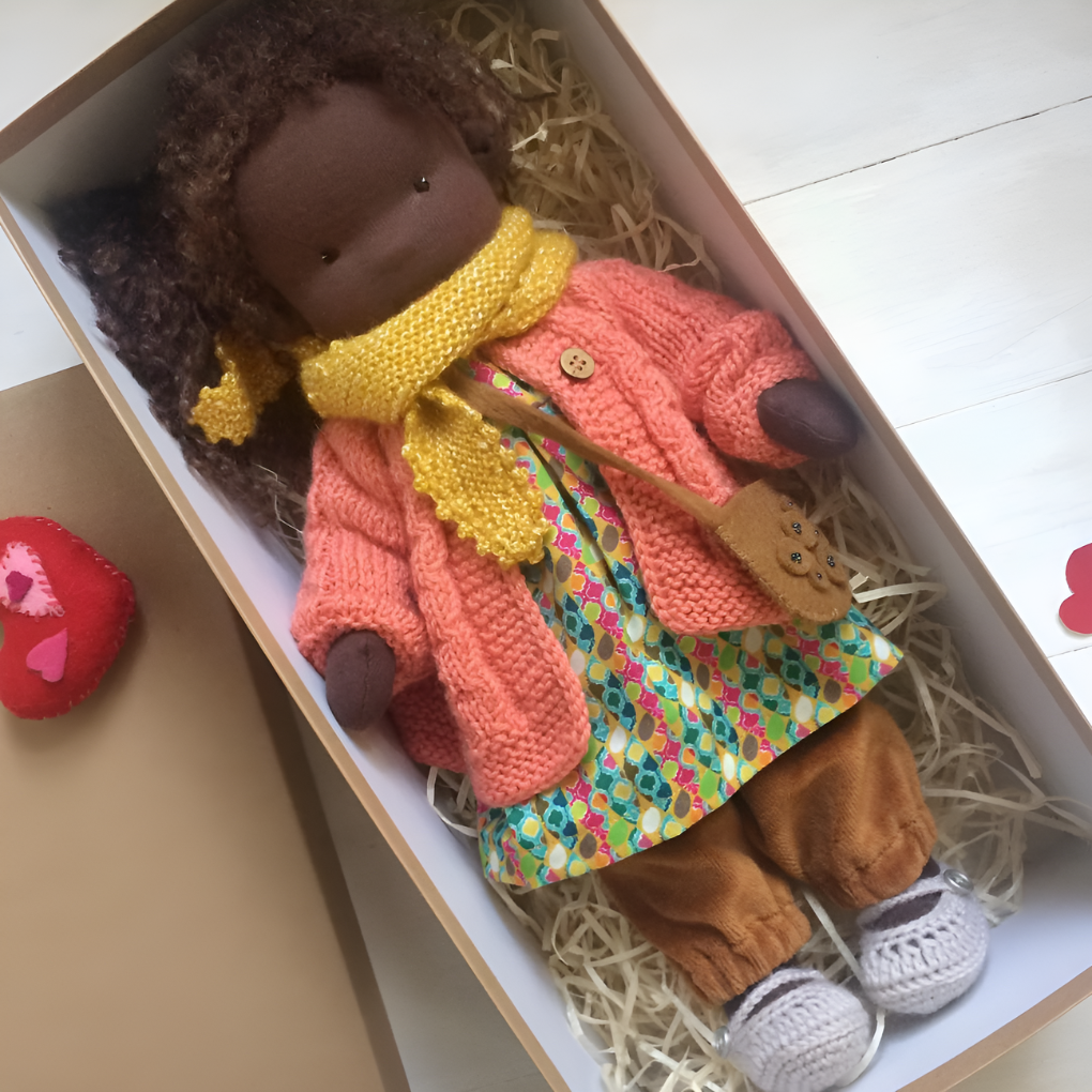 Heirloom Waldorf doll, a unique, soft cloth toy for children.