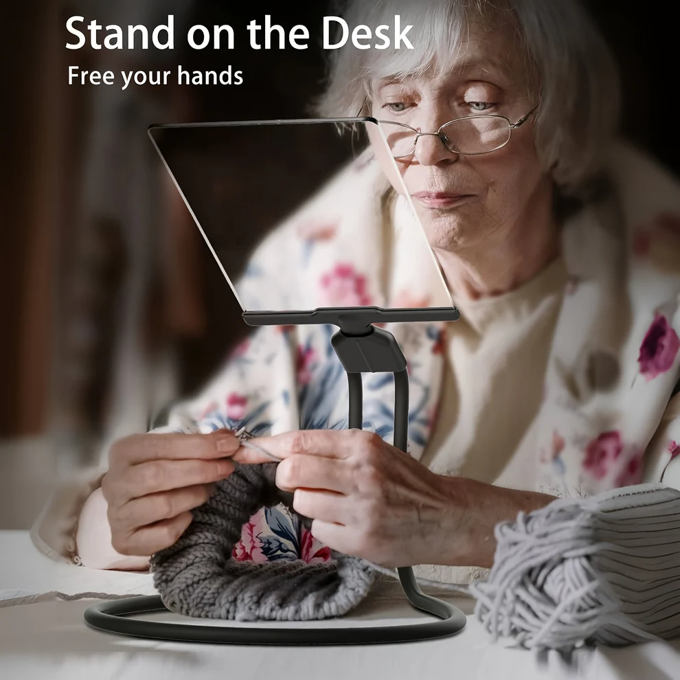 Portable desktop hands-free magnifying glass with flexible neck; great reading aid & gift for seniors.