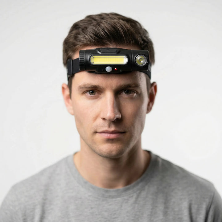 Versatile LED headlamp, essential adventure gear for night hiking, camping, and fishing. Bright, compact, and rechargeable.