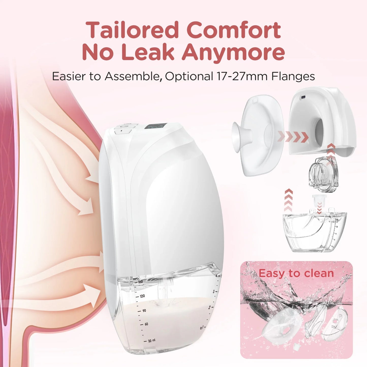 Wireless electric breast pump in place, showing discreet use under clothing, ideal for silent milk collection.