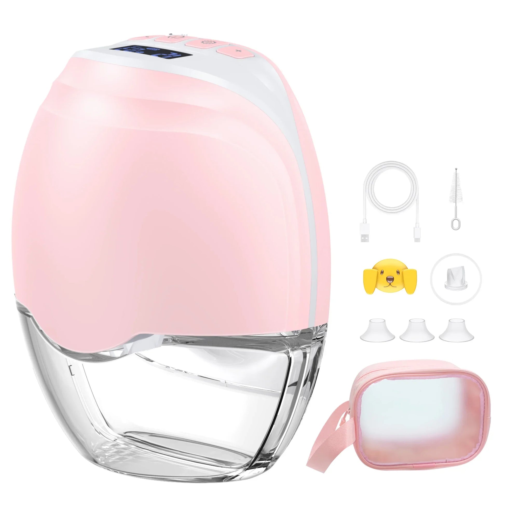 The silent breast pump charging with a USB cable, highlighting its wireless and portable features for on-the-go moms.