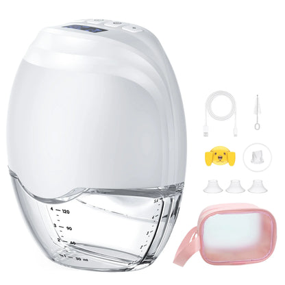 Packaging of the hands-free electric breast pump, presented as an ideal new mom gift or nursing essential.