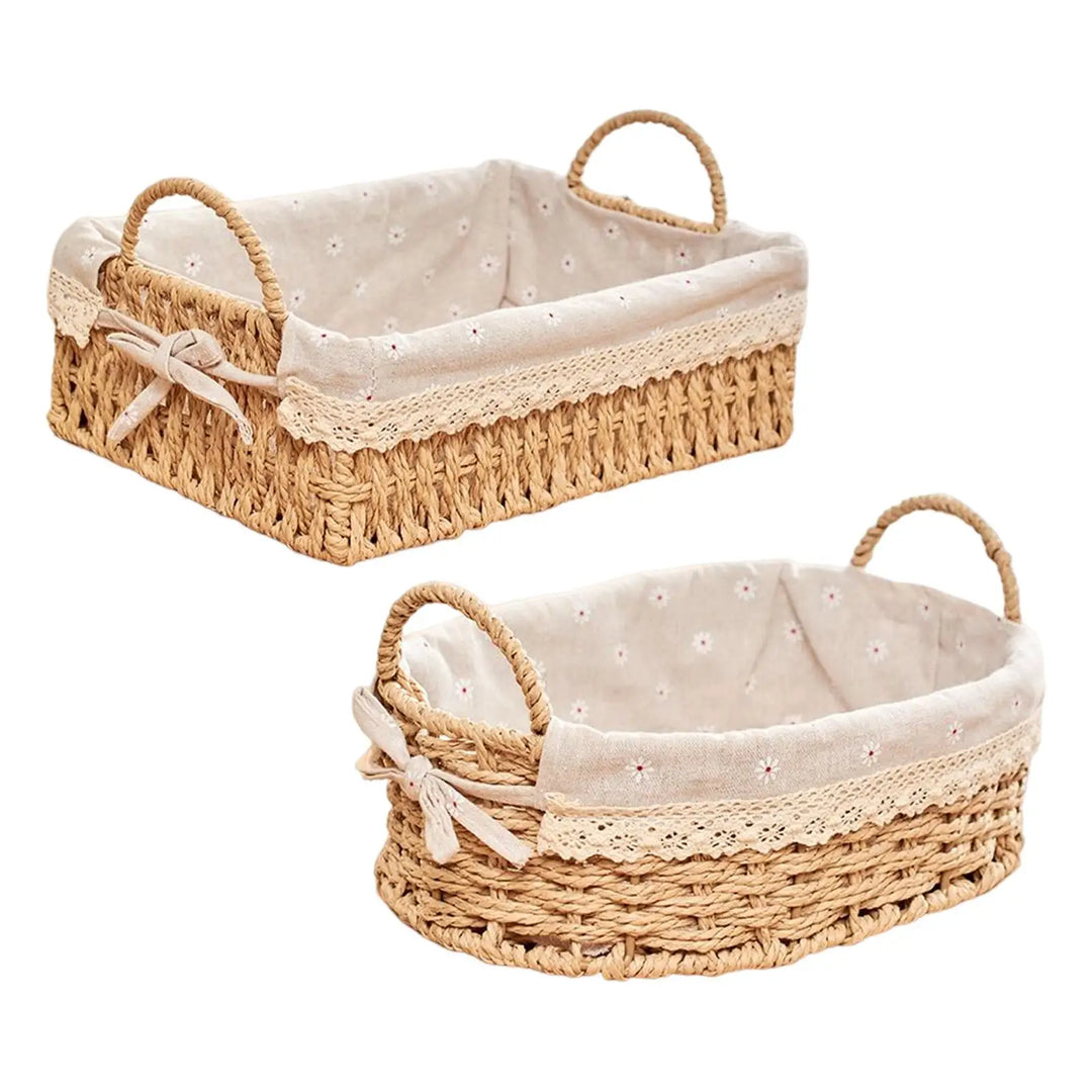Handwoven rectangular wicker storage basket with sturdy handles, perfect for home organization & rustic decor.