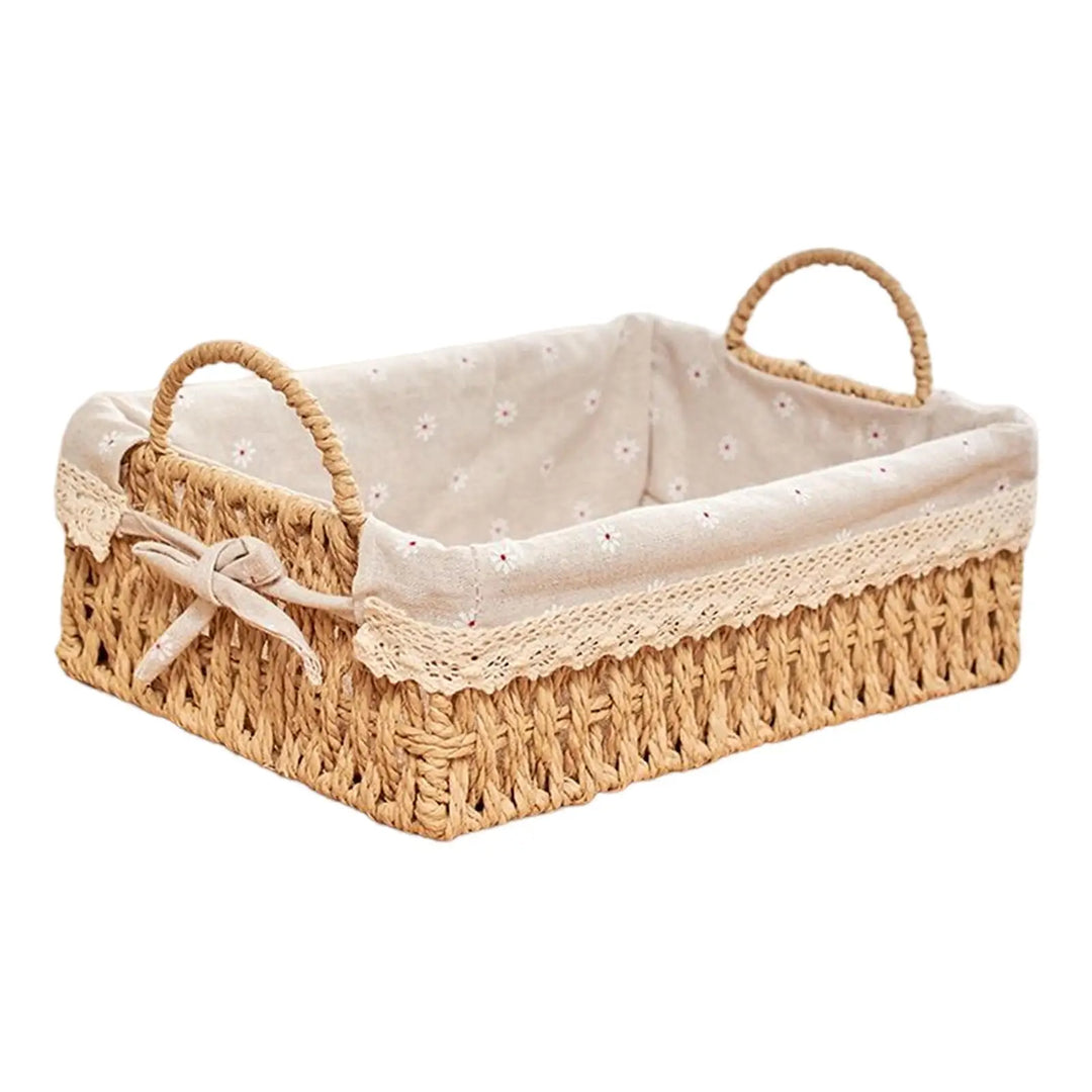 Stylish oval wicker storage basket with integrated handles, ideal for decorative home organizing & natural material aesthetic.