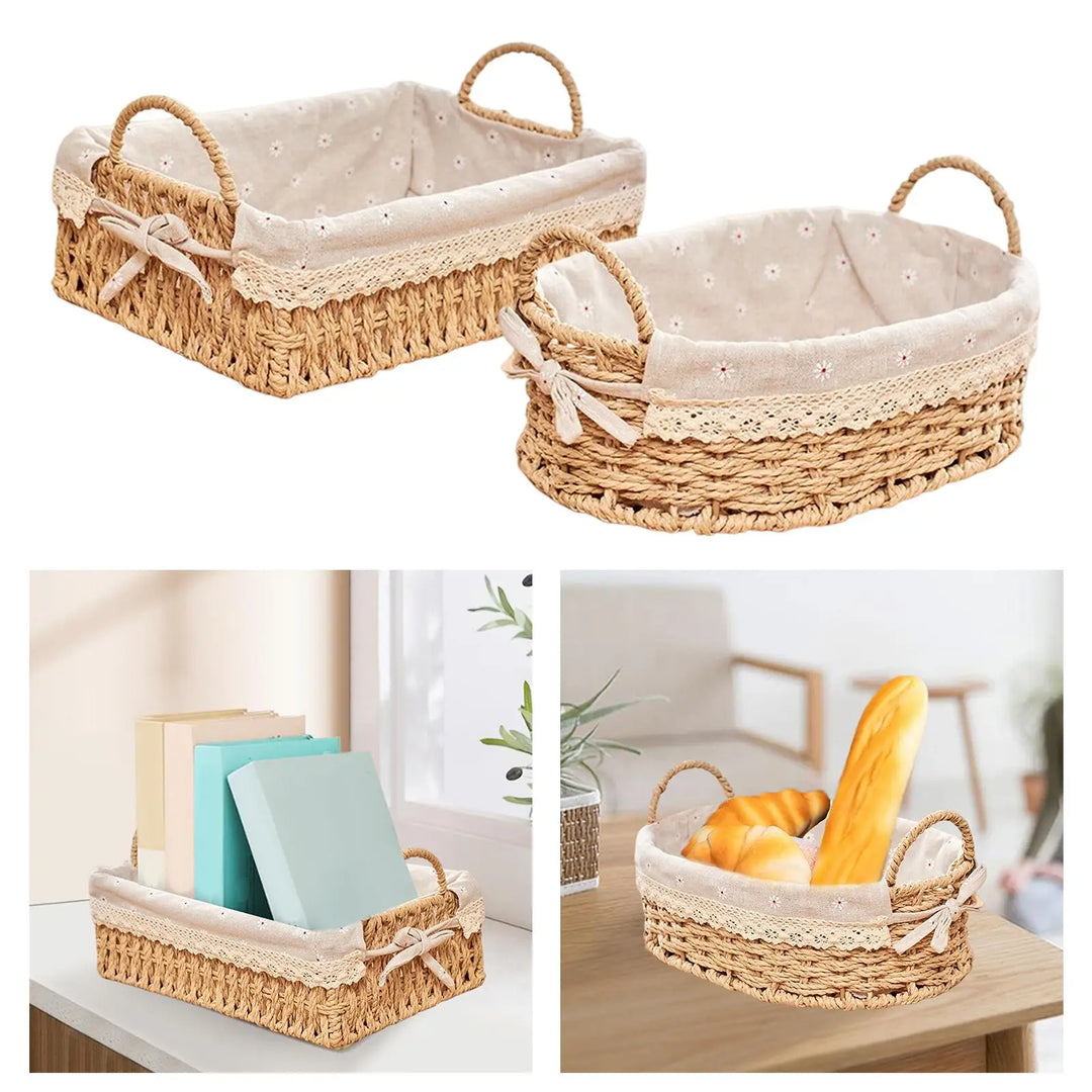 Close-up of handwoven wicker storage basket texture, highlighting natural materials and durable construction with handles.